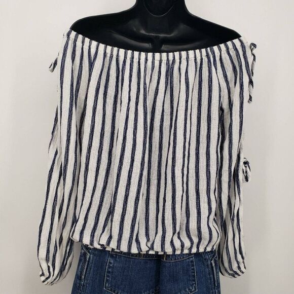 Areopostale Stripe Top Long Sleeves w/Slits Off Shoulder Pullover - Picture 7 of 9